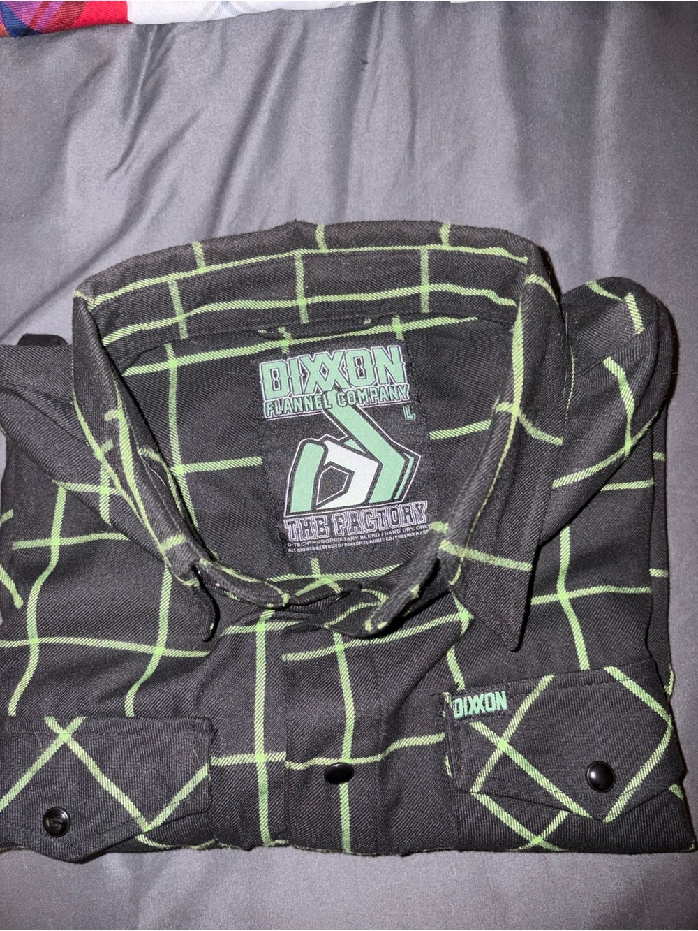 DIXXON Black Button-Down Shirt with Green Grid